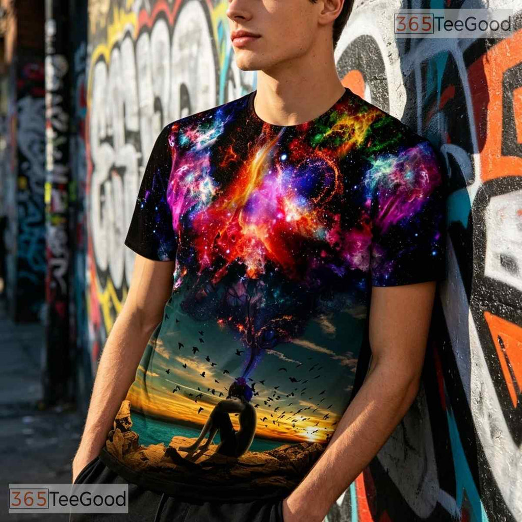 Multicolor Cosmic Nebula Graphic Art 3D Printed Casual Unisex Tee Shirt Tops