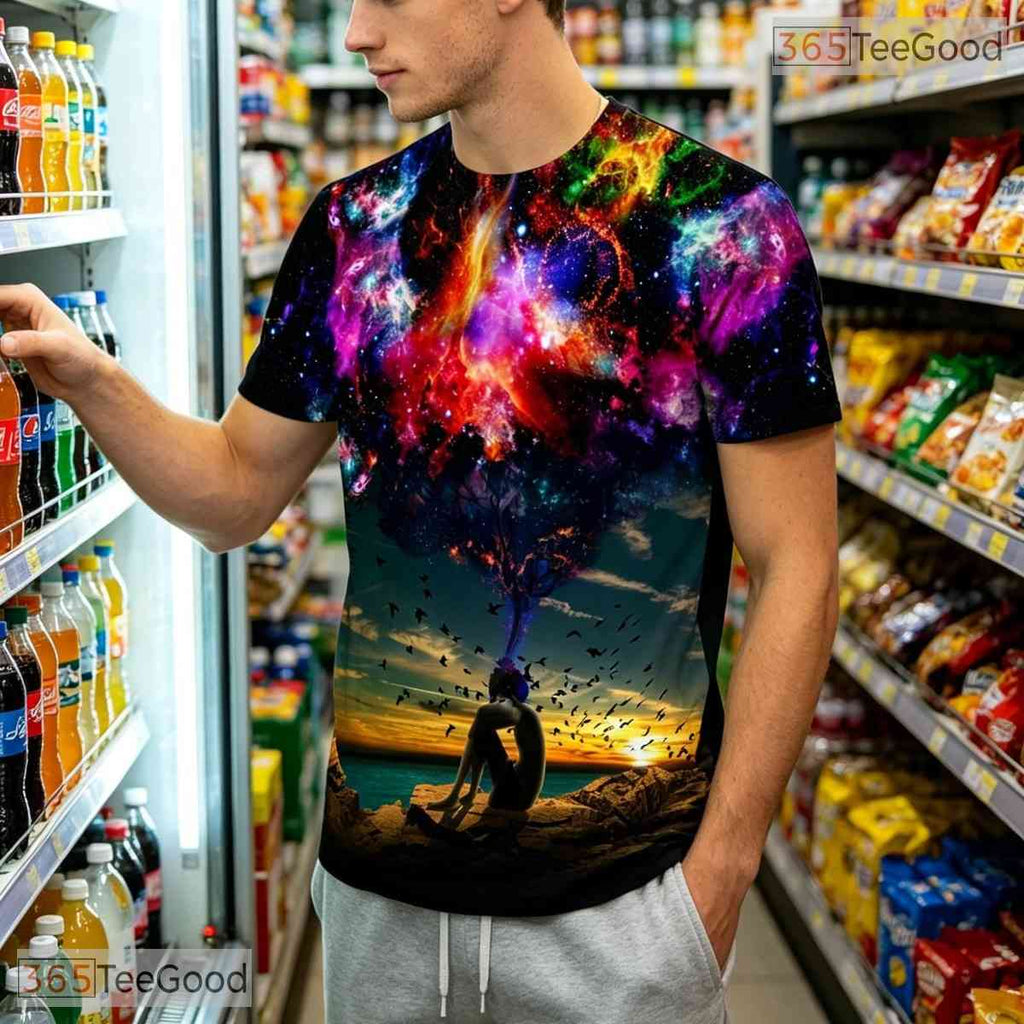 Multicolor Cosmic Nebula Graphic Art 3D Printed Casual Unisex Tee Shirt Tops