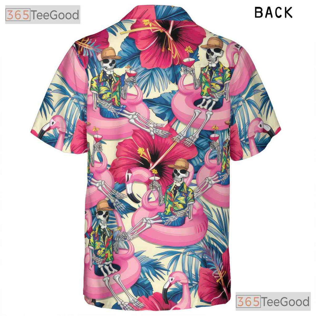 Skeleton Flamingo Print Aloha Hawaiian Shirt Unisex Beach Festival Look