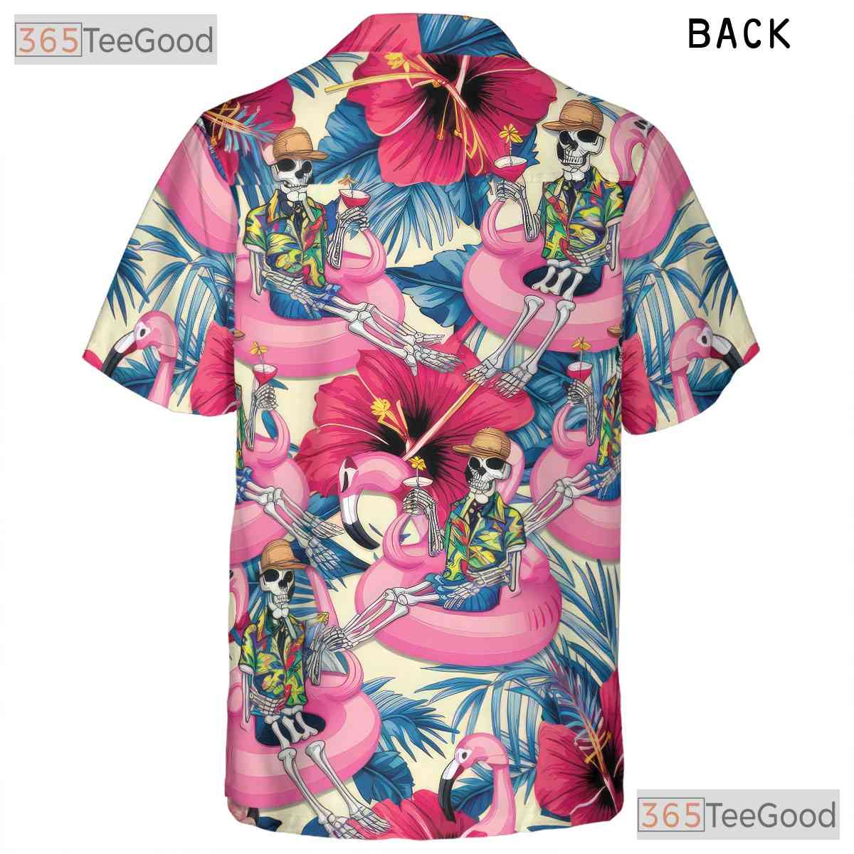 Skeleton Flamingo Print Aloha Hawaiian Shirt Unisex Beach Festival Look