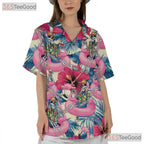 Skeleton Flamingo Print Aloha Hawaiian Shirt Unisex Beach Festival Look