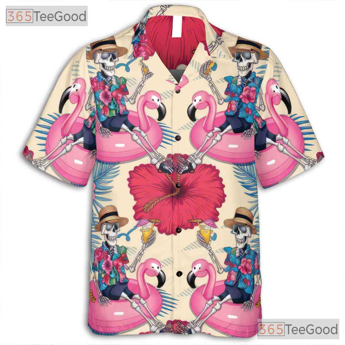 Skeleton Flamingo Tropical Hawaiian Shirt Unisex Beach Party Festival Wear