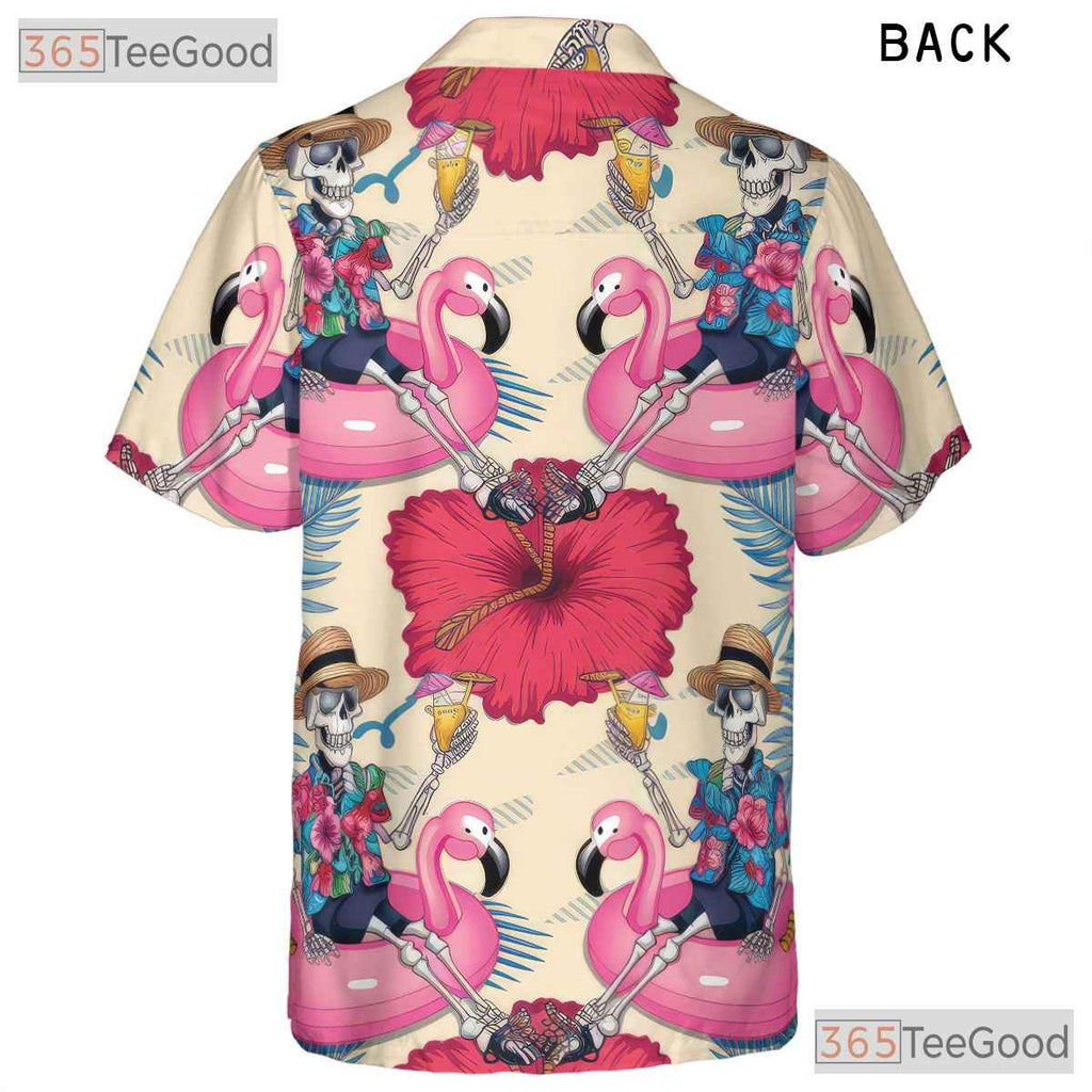 Skeleton Flamingo Tropical Hawaiian Shirt Unisex Beach Party Festival Wear