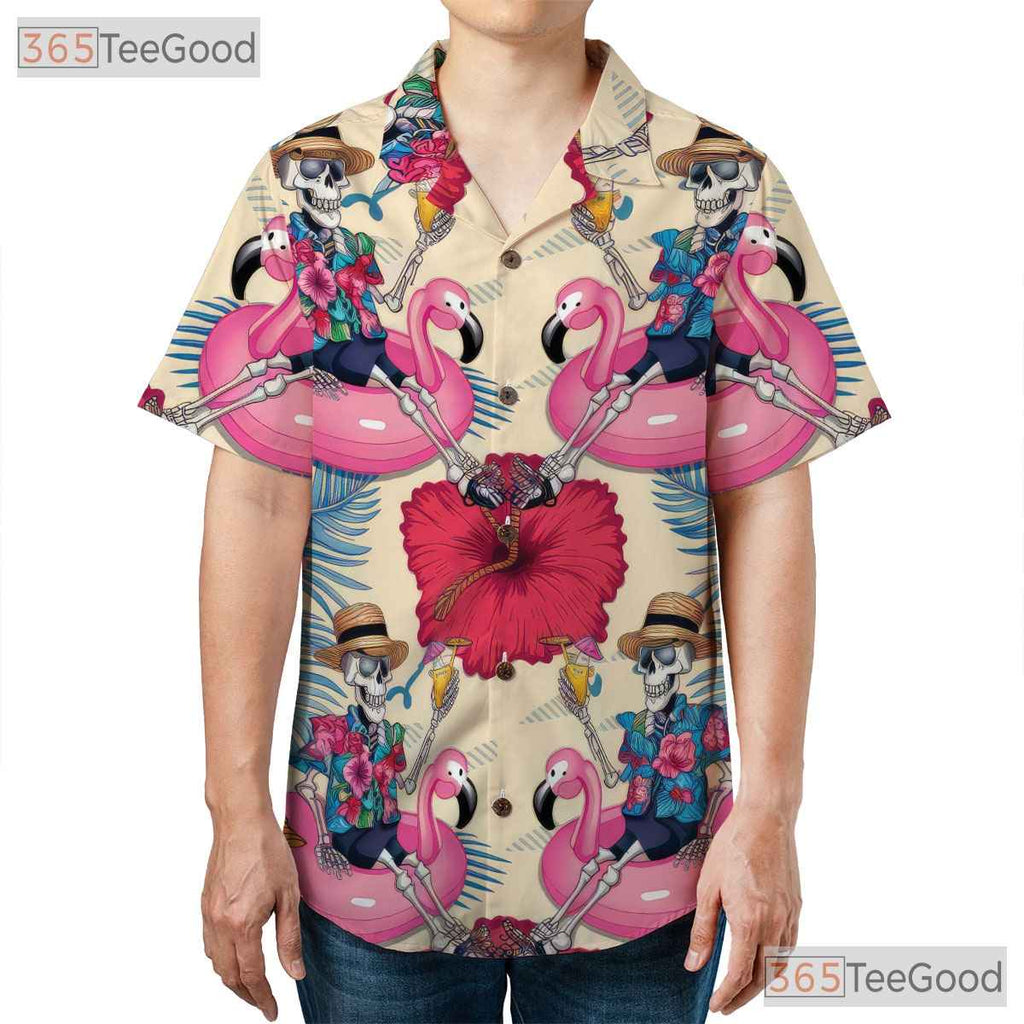 Skeleton Flamingo Tropical Hawaiian Shirt Unisex Beach Party Festival Wear