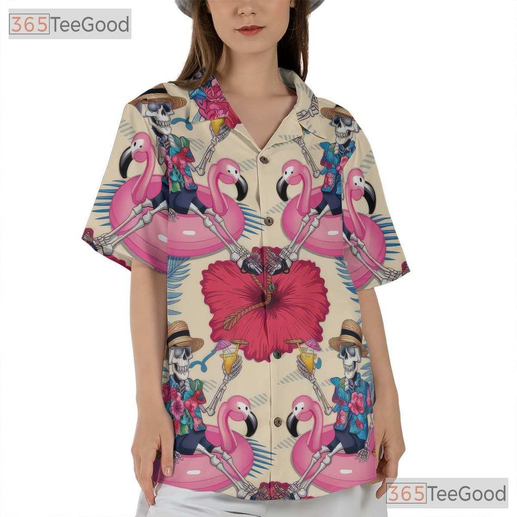 Skeleton Flamingo Tropical Hawaiian Shirt Unisex Beach Party Festival Wear