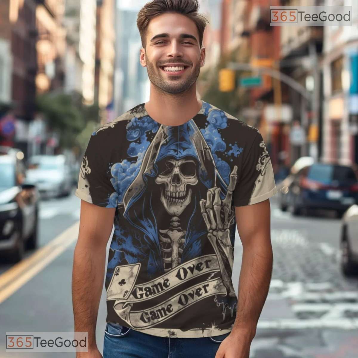 Skeleton Poker Cards Casino Graphic 3D Printed Casual Short Sleeve Unisex Shirt