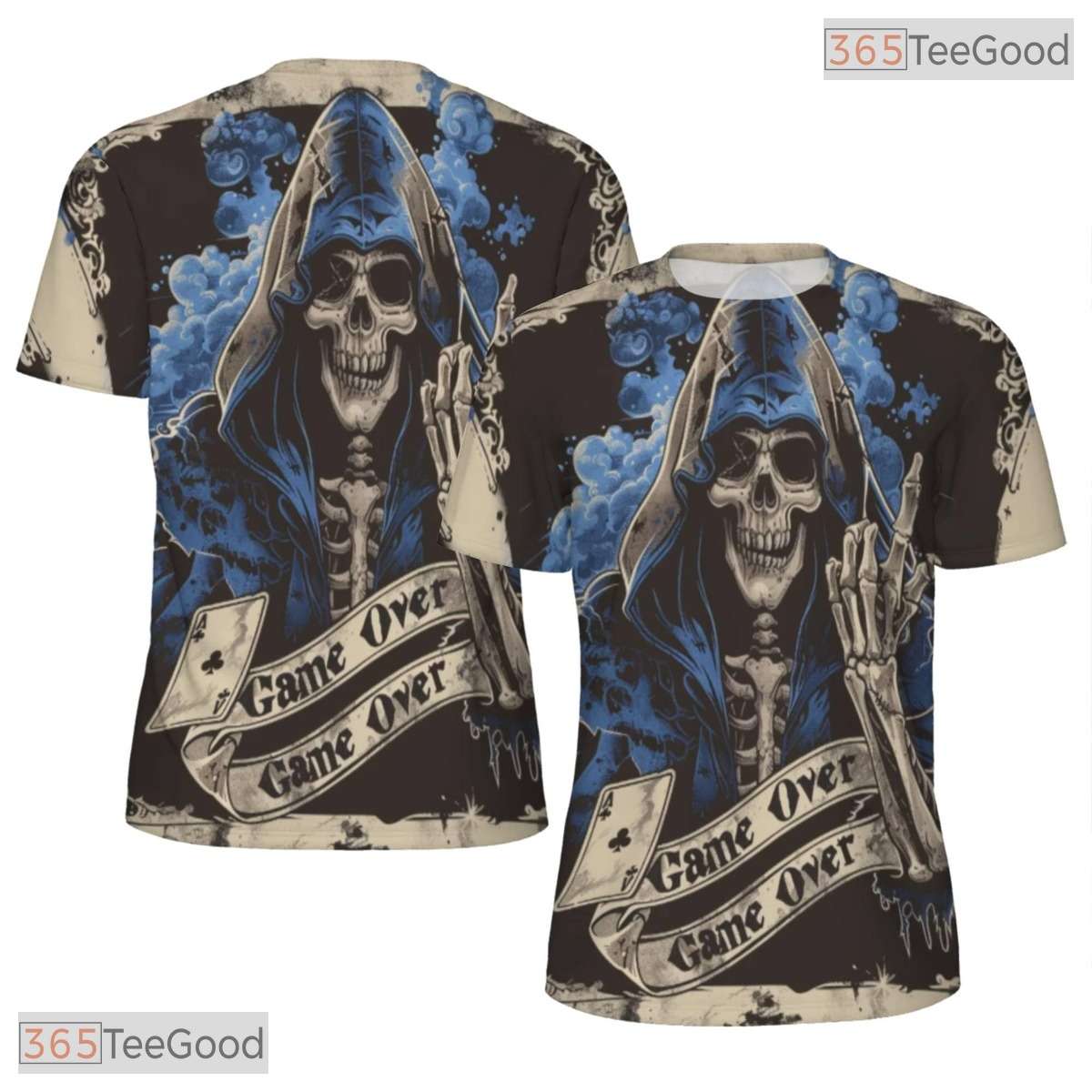 Skeleton Poker Cards Casino Graphic 3D Printed Casual Short Sleeve Unisex Shirt