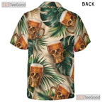 Skull Beer Mug Tropical Floral Tiki Print Hawaiian Tee Men Women Beachwear