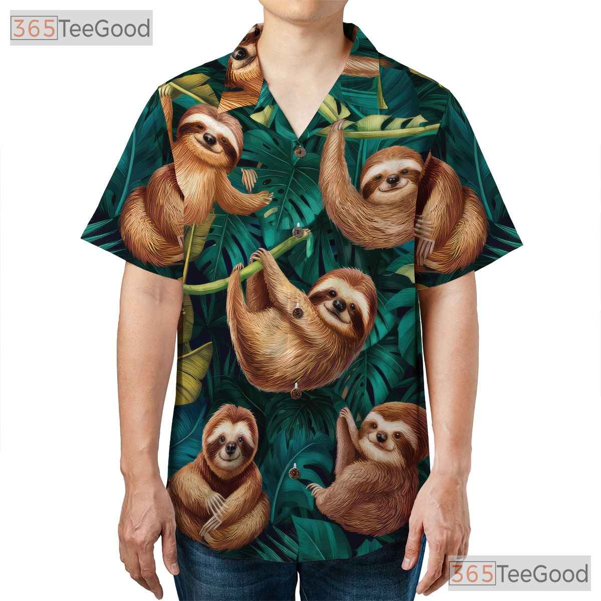Sloth Rainforest Theme Hawaiian Tee - Unisex Funny Summer Beach Outfit