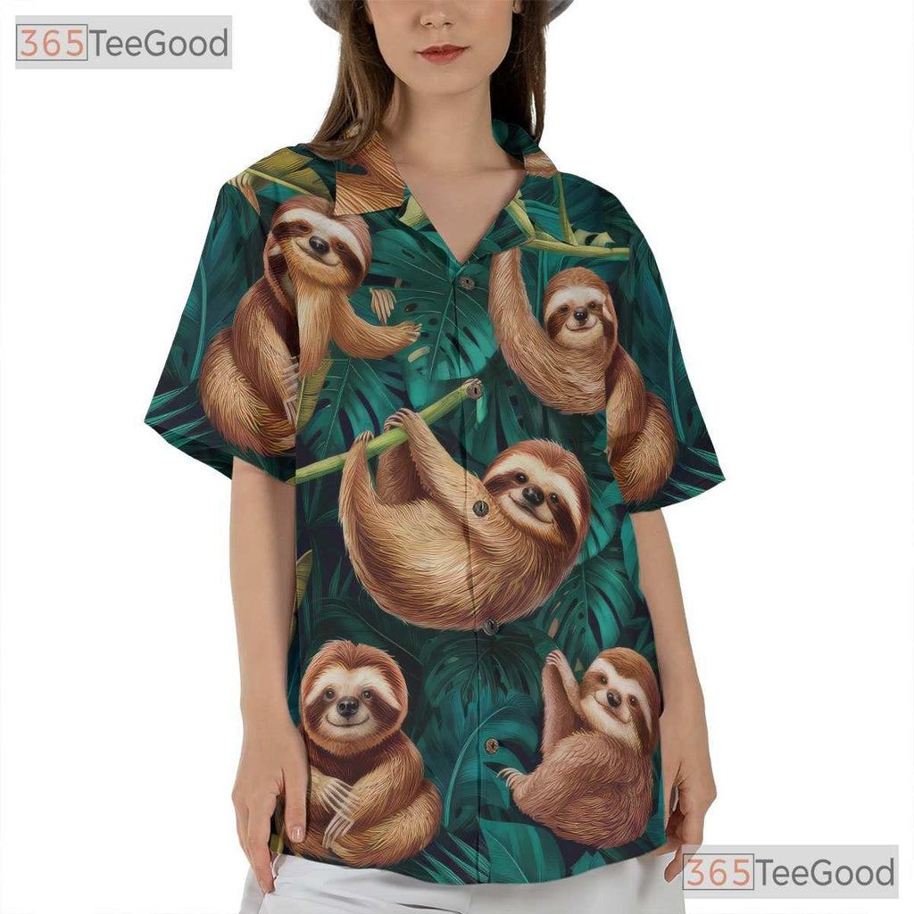 Sloth Rainforest Theme Hawaiian Tee - Unisex Funny Summer Beach Outfit