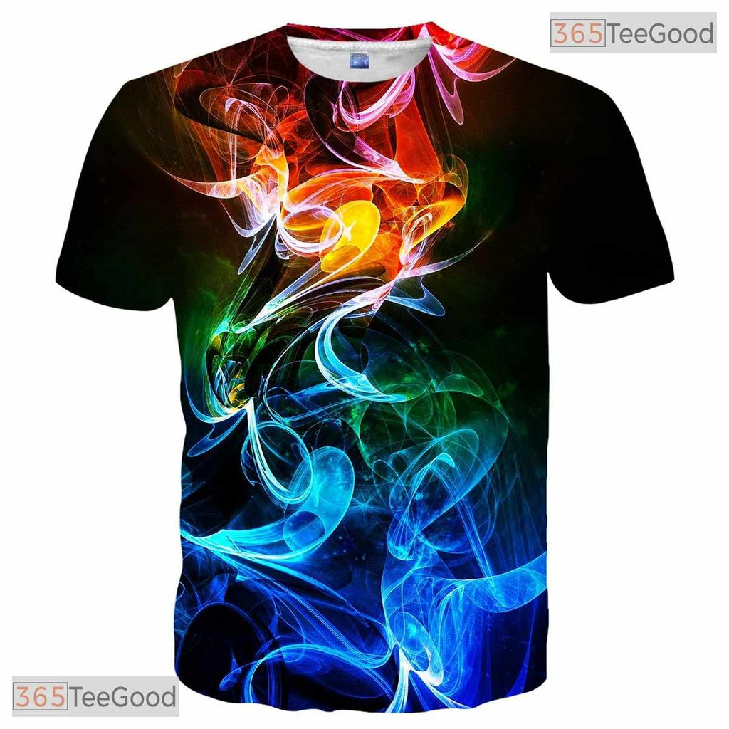 Abstract Colorful Smoke Graphic 3D Printed Casual Unisex Short Sleeve Tee Shirt