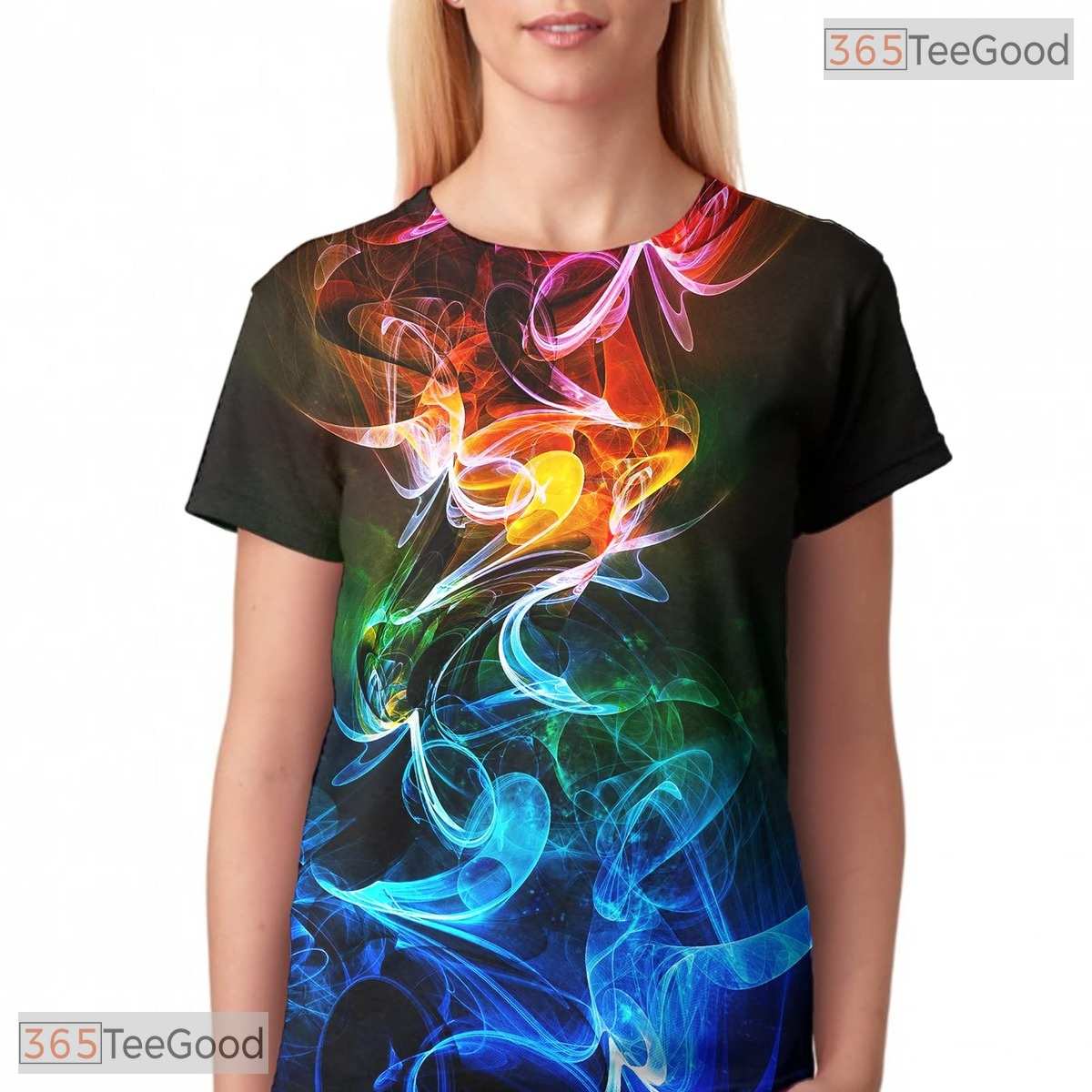 Abstract Colorful Smoke Graphic 3D Printed Casual Unisex Short Sleeve Tee Shirt