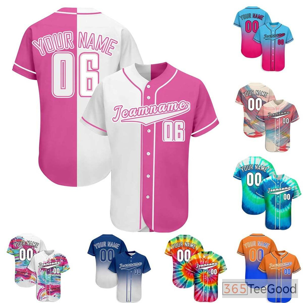 Soft Pink & White Custom Baseball Jersey Shirt Personalized Unisex Name & Number Tee