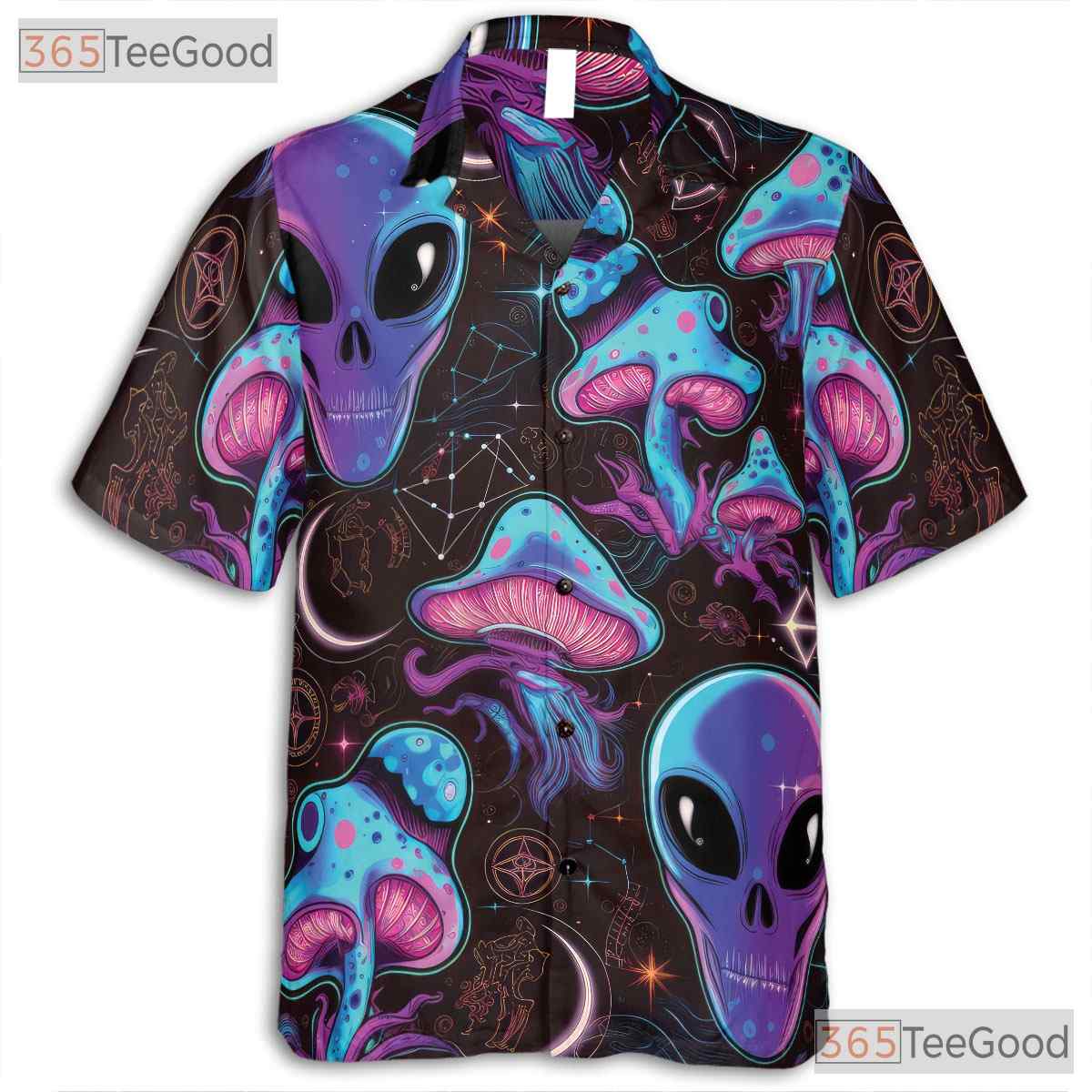 Space Alien Mushroom Hawaiian Shirt Unisex Unique Psychedelic Beach Day Tee