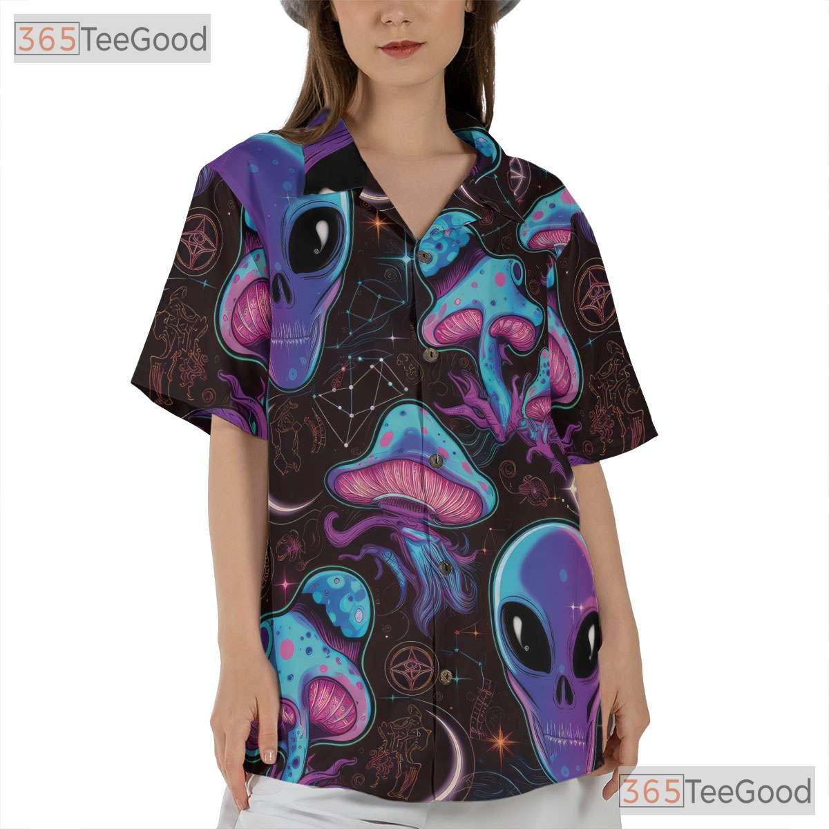 Space Alien Mushroom Hawaiian Shirt Unisex Unique Psychedelic Beach Day Tee