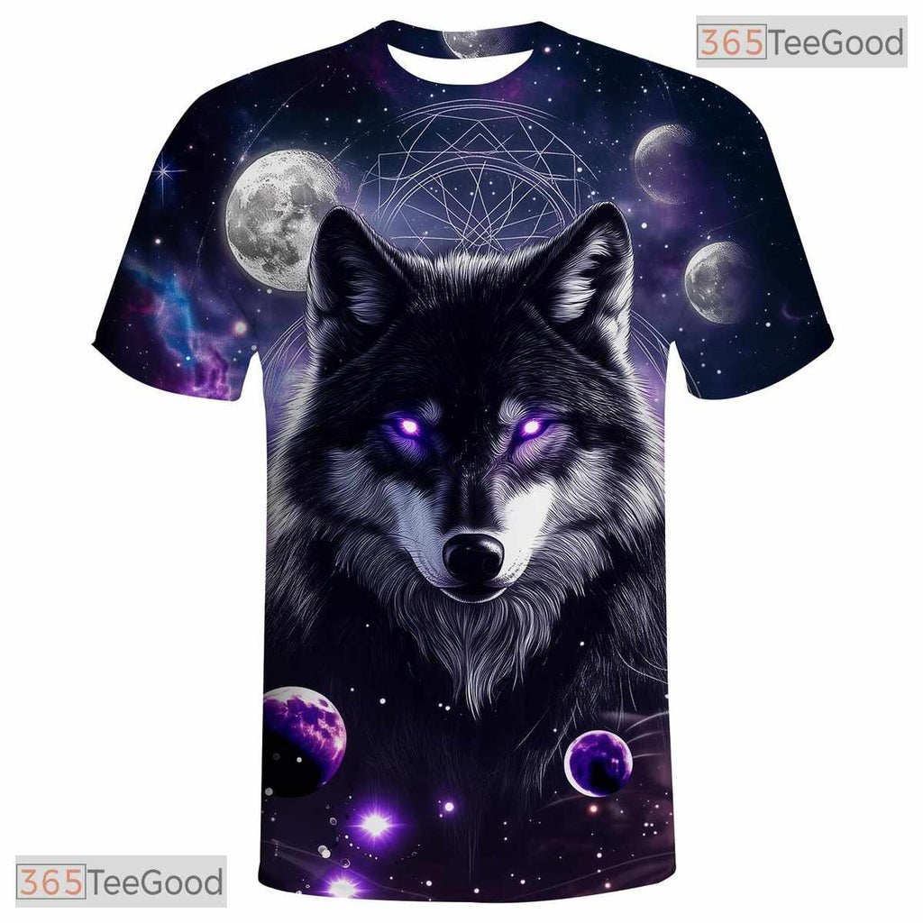 Space Purple Wolf American Flag Eagle 3D Graphic Printed Casual Unisex T-Shirt Styles
