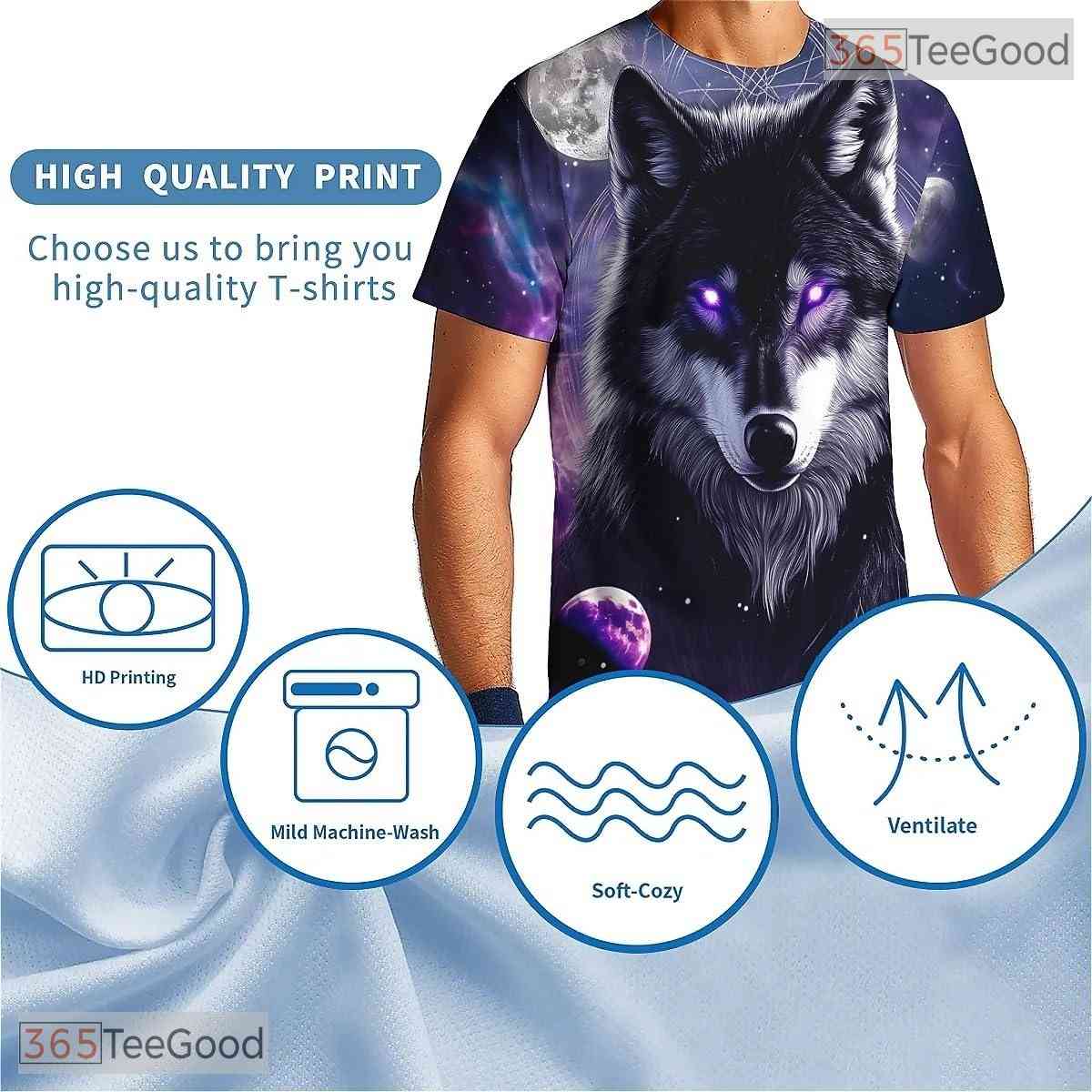 Space Purple Wolf American Flag Eagle 3D Graphic Printed Casual Unisex T-Shirt Styles