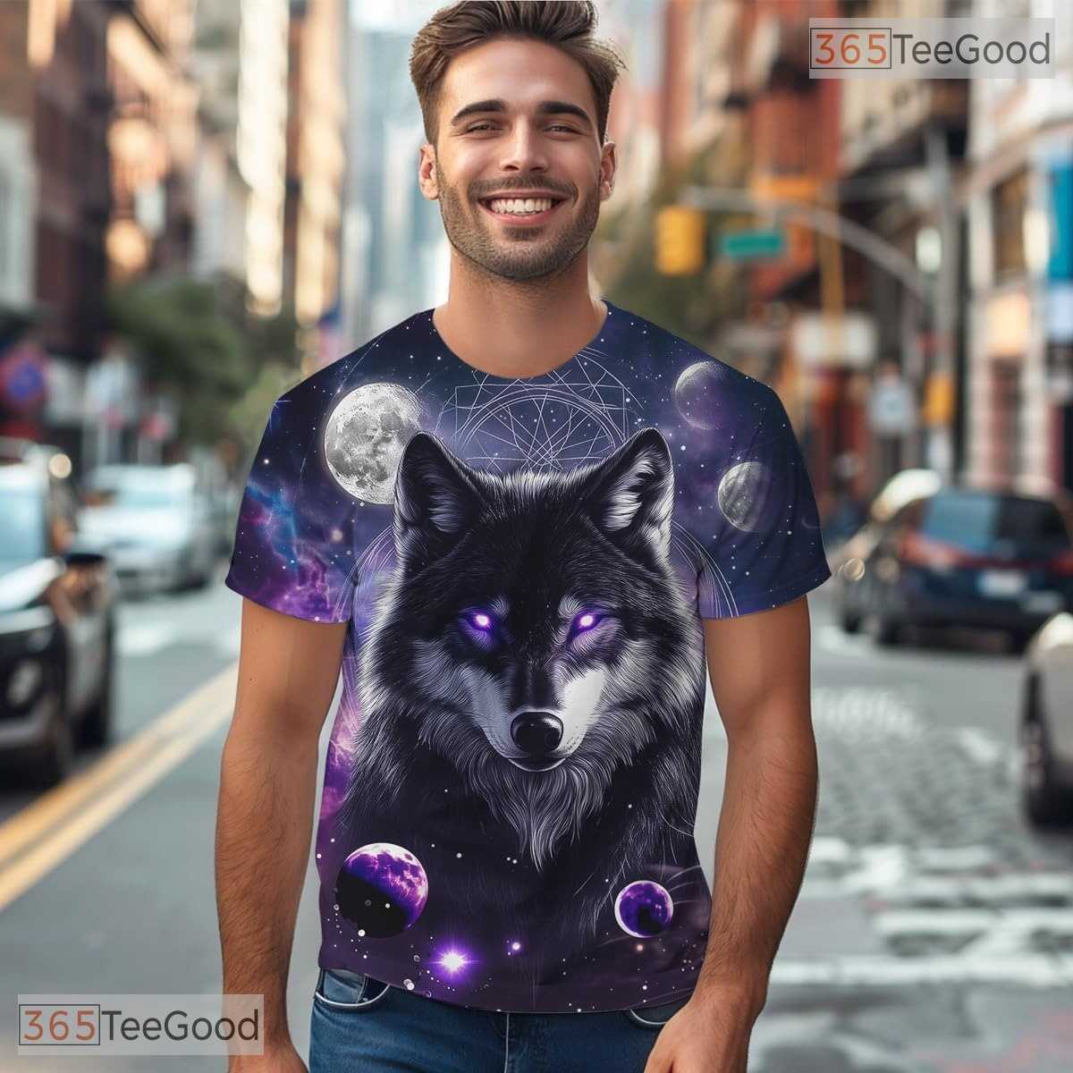 Space Purple Wolf American Flag Eagle 3D Graphic Printed Casual Unisex T-Shirt Styles
