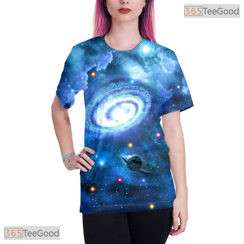 Galaxy Space Colorful Print Art 3D Casual Unisex T-Shirt For Men Women And Teens