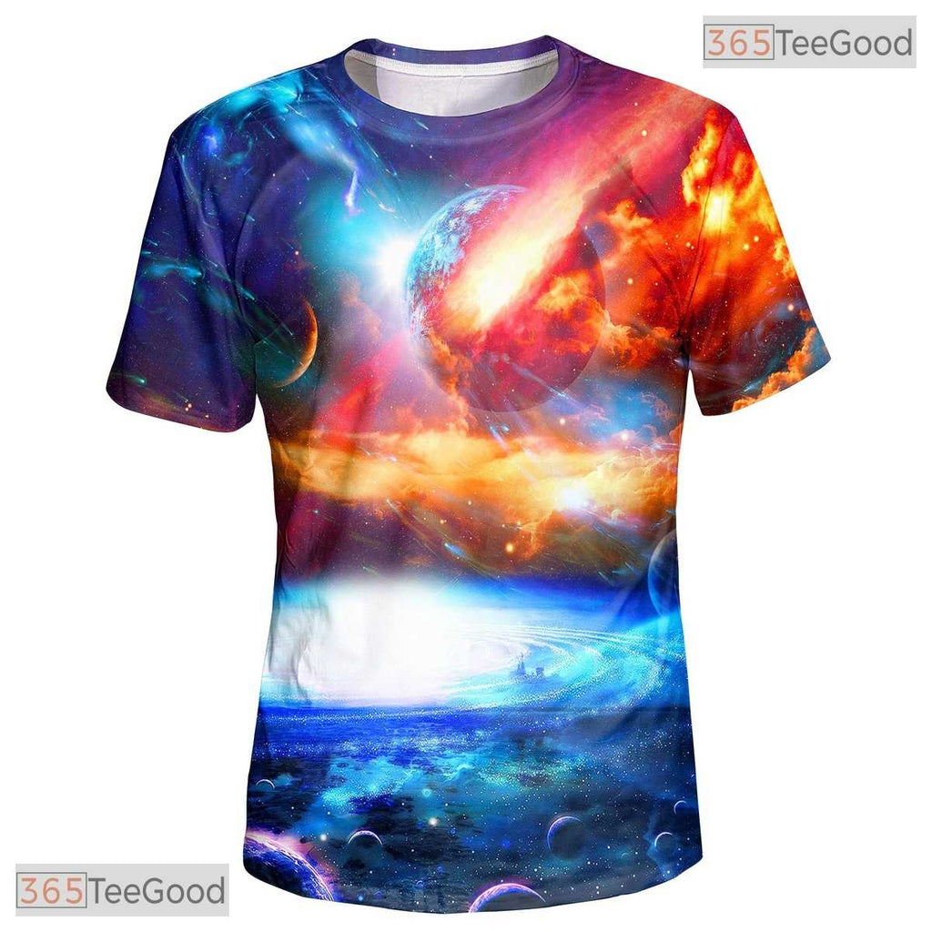 Deep Space Galaxy Colorful Design 3D Graphic Printed Crewneck Unisex Tee Shirt Top