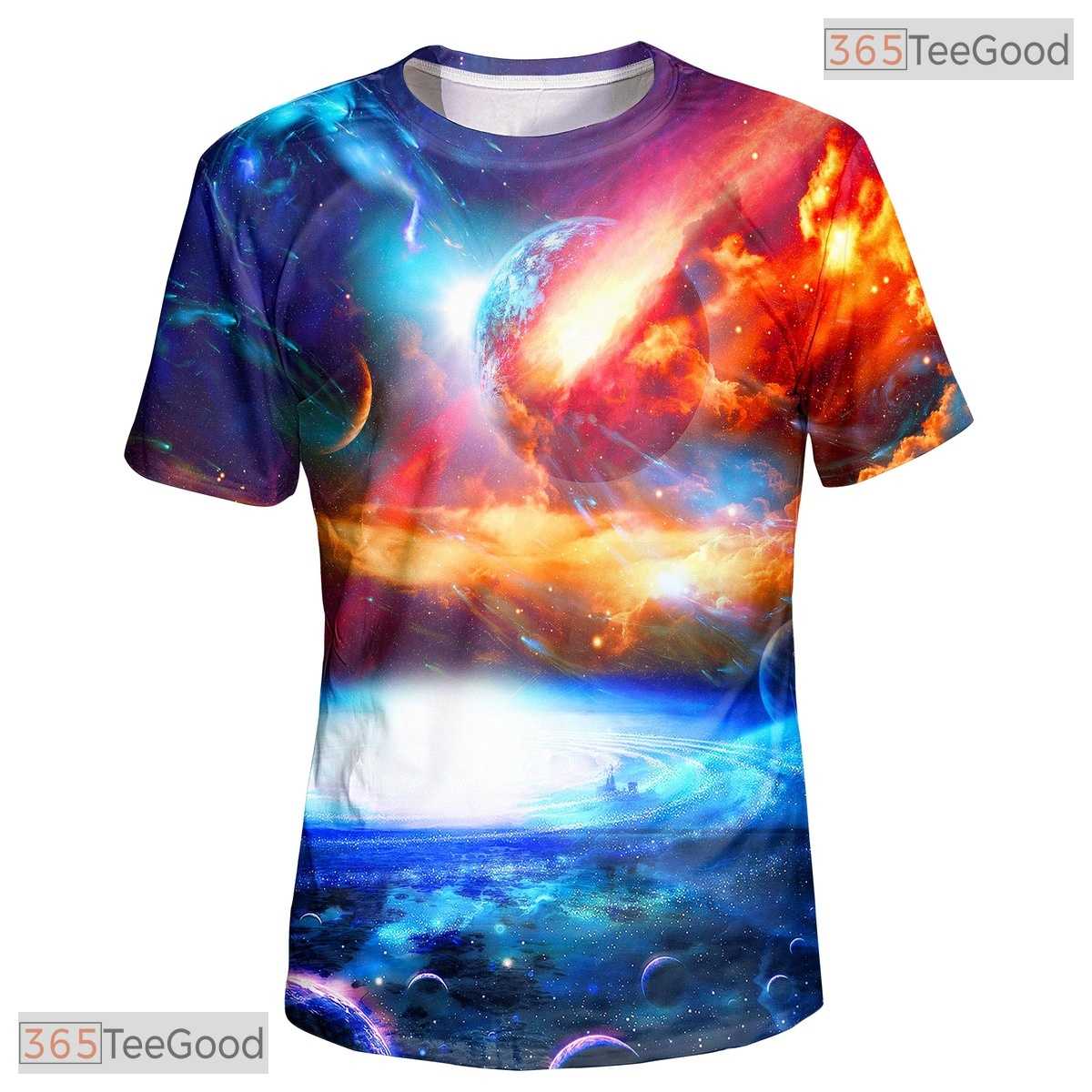 Deep Space Galaxy Colorful Design 3D Graphic Printed Crewneck Unisex Tee Shirt Top