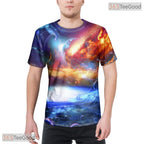 Deep Space Galaxy Colorful Design 3D Graphic Printed Crewneck Unisex Tee Shirt Top