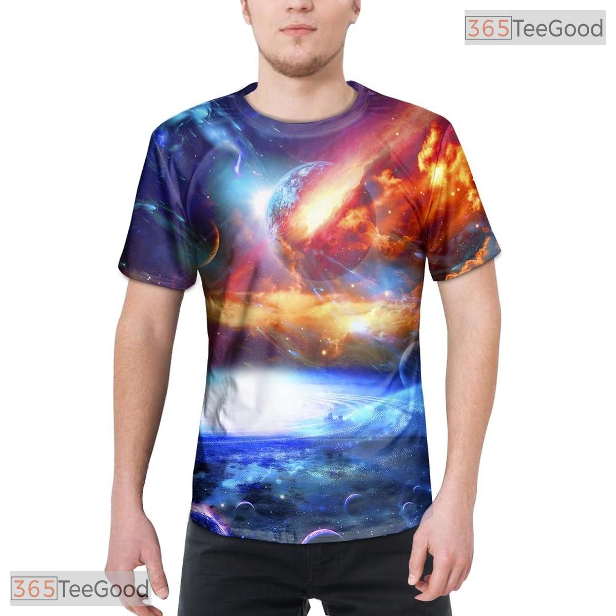Deep Space Galaxy Colorful Design 3D Graphic Printed Crewneck Unisex Tee Shirt Top
