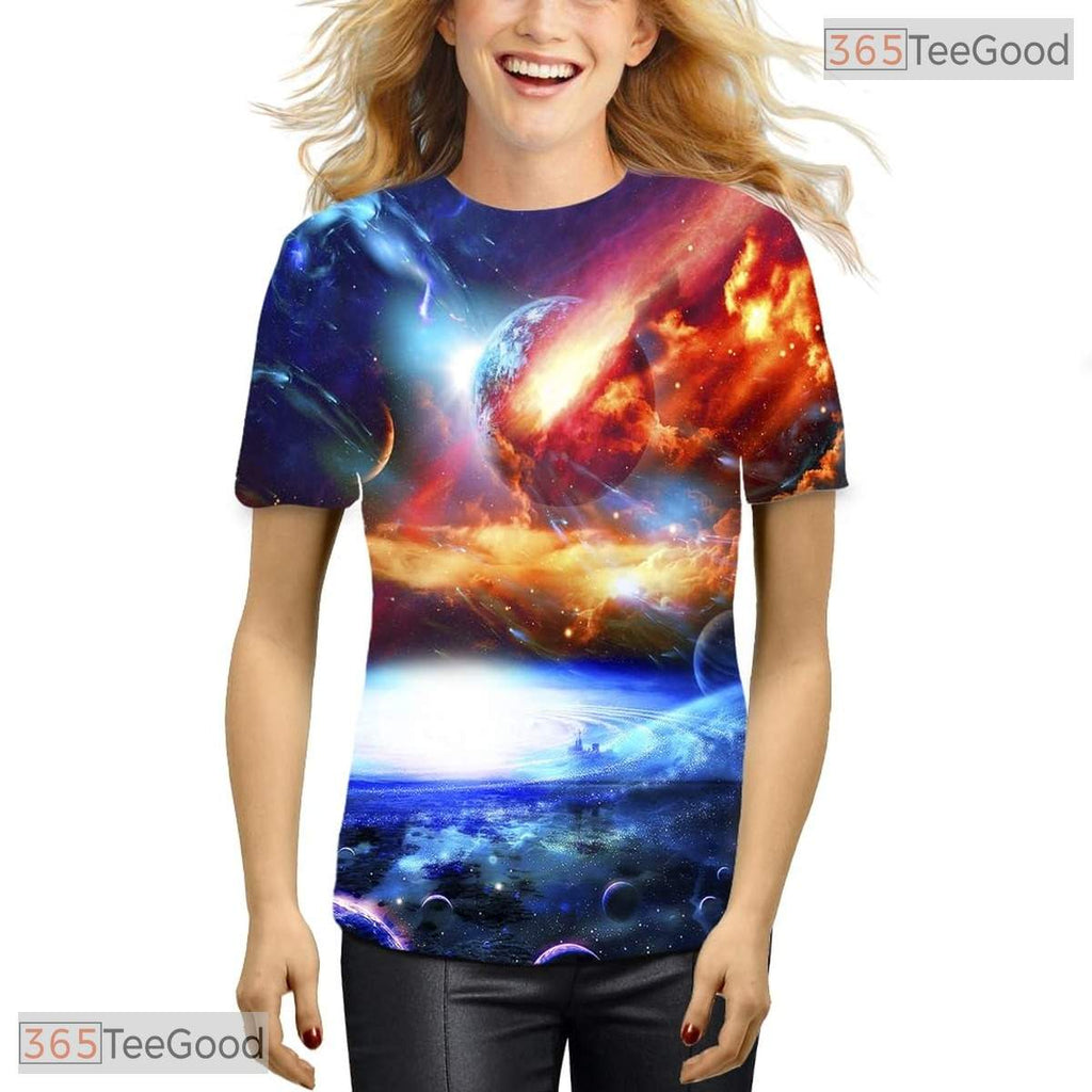 Deep Space Galaxy Colorful Design 3D Graphic Printed Crewneck Unisex Tee Shirt Top