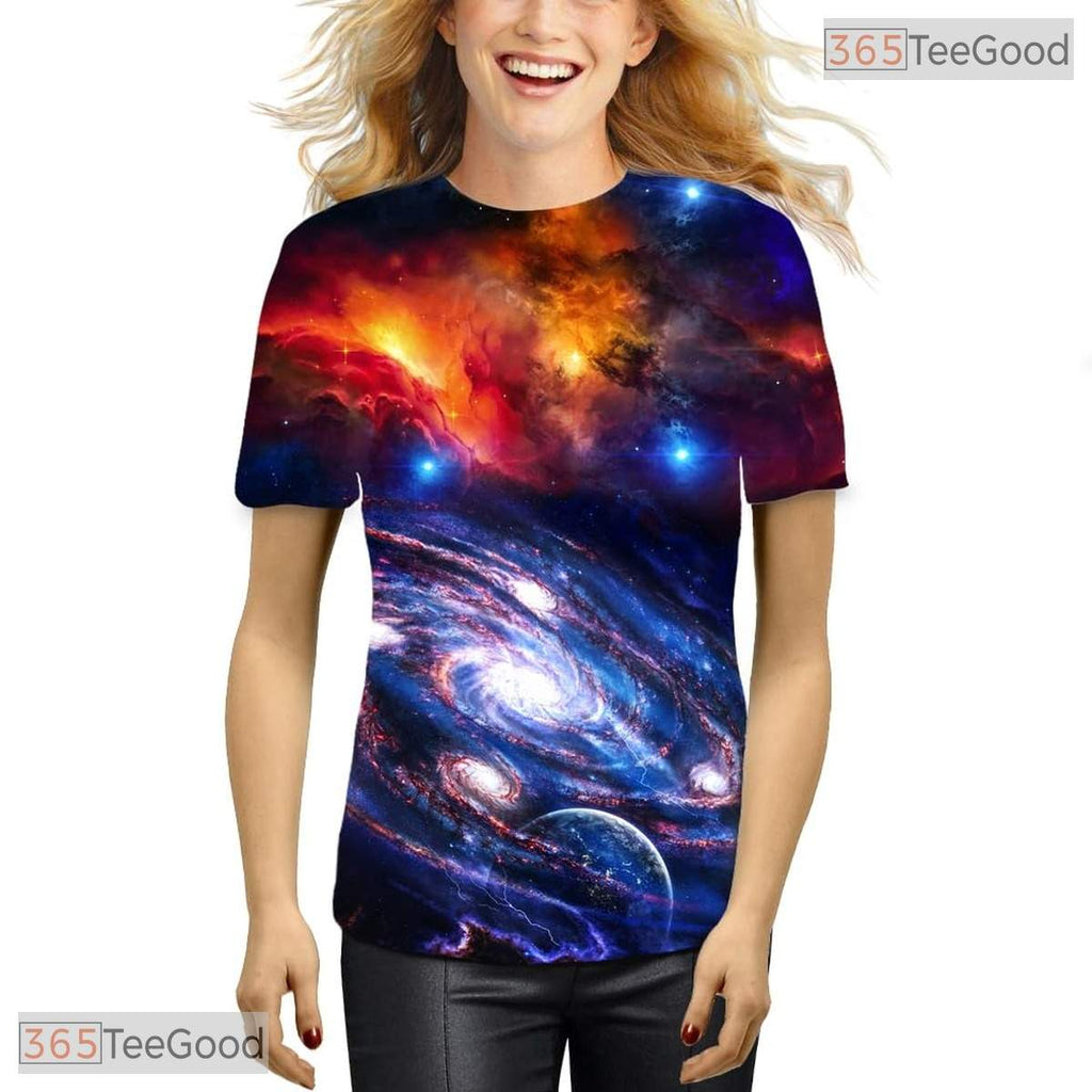 Cosmic Space Nebula Colorful Design 3D Graphic Printed Crewneck Unisex T-Shirt Top