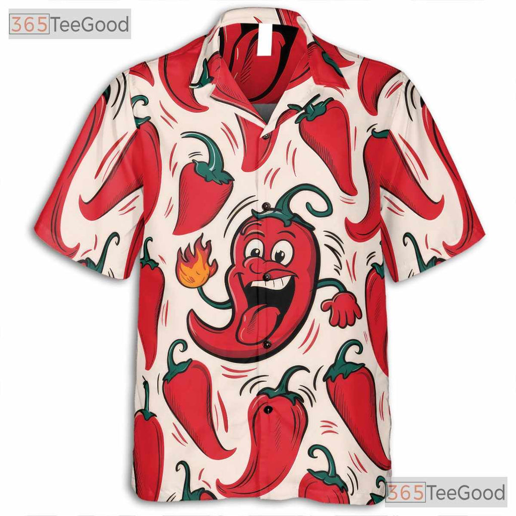 Spicy Chili Pepper Funny Hot Cartoon Summer Aloha Hawaiian Shirt Unisex Top