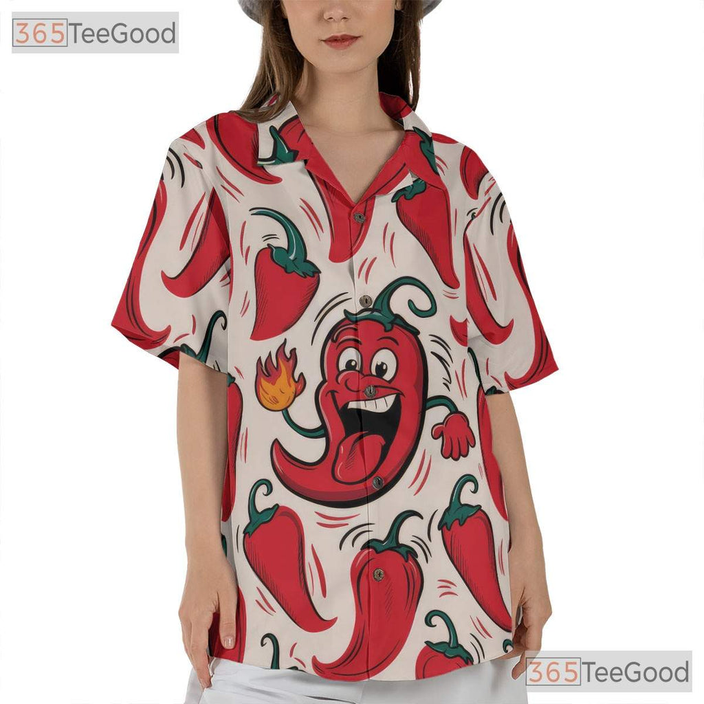 Spicy Chili Pepper Funny Hot Cartoon Summer Aloha Hawaiian Shirt Unisex Top