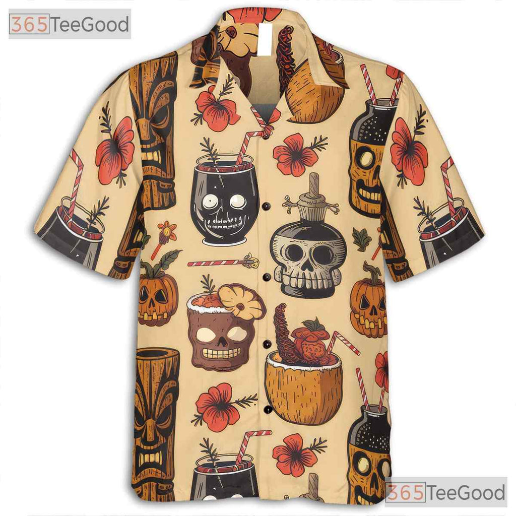 Spooky Tiki Hawaiian Shirt - Unisex Vintage Halloween Cocktail Party Tee