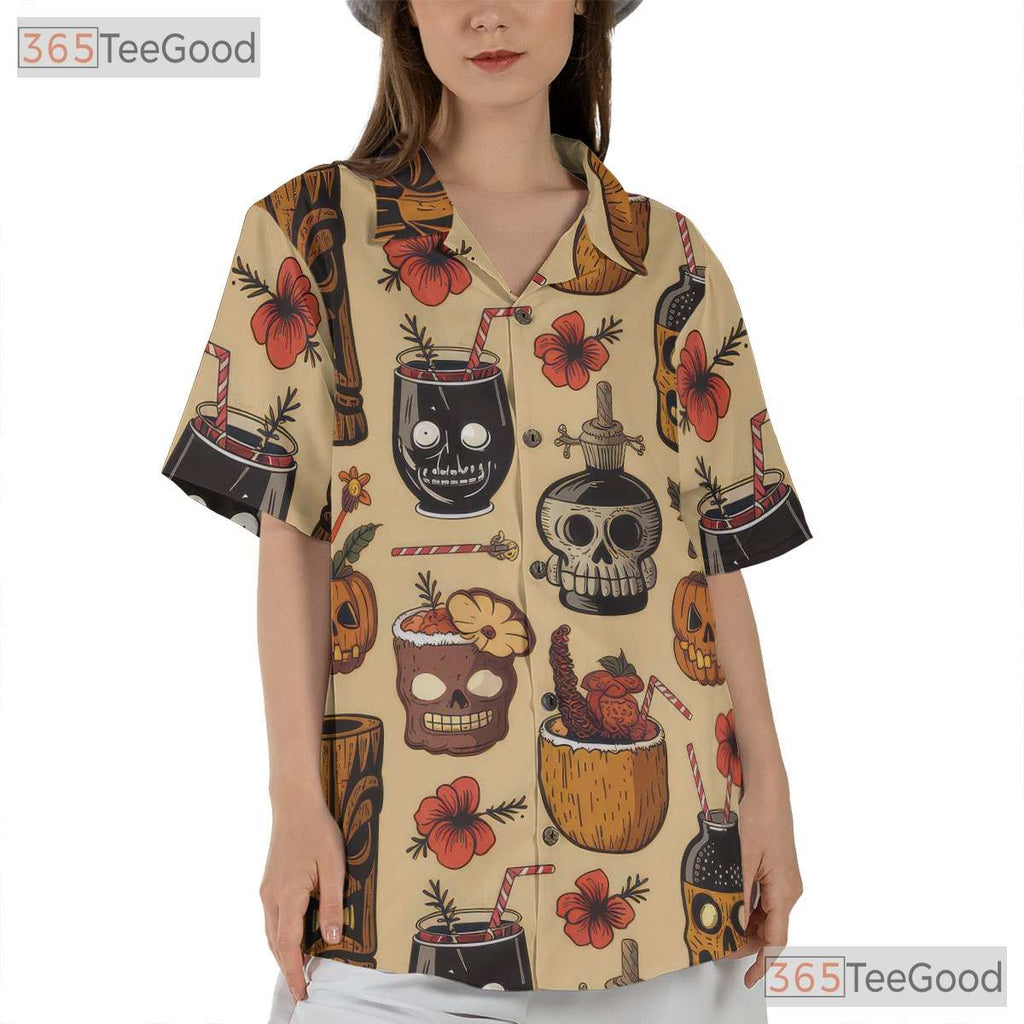 Spooky Tiki Hawaiian Shirt - Unisex Vintage Halloween Cocktail Party Tee