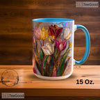Stained Glass Tulip Floral Art Mug - Botanical Garden Lover Gift Ceramic Accent Mug