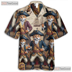 Steampunk Pirate Cat Hawaiian Shirt- Unisex Nautical Map Summer Vacation Top