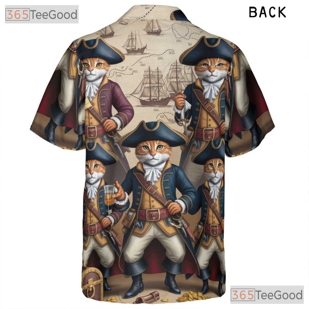 Steampunk Pirate Cat Hawaiian Shirt- Unisex Nautical Map Summer Vacation Top