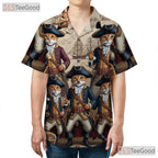 Steampunk Pirate Cat Hawaiian Shirt- Unisex Nautical Map Summer Vacation Top
