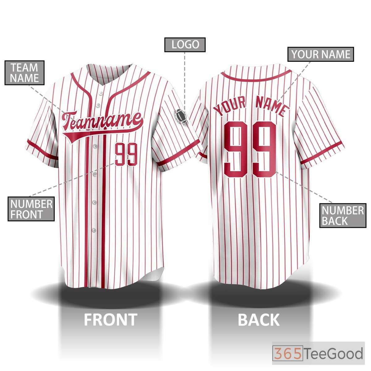 Striped Baseball Jersey Tee for Men & Women - Personalize Your Player Name & Number