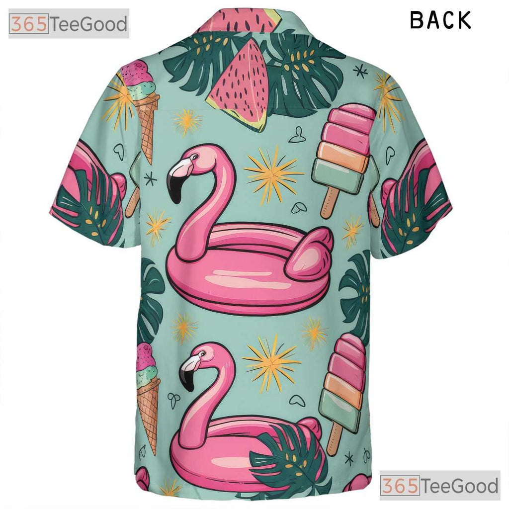 Summer Flamingo Ice Cream Hawaiian Tee Unisex Print for Beach and Travel