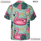 Summer Flamingo Ice Cream Hawaiian Tee Unisex Print for Beach and Travel
