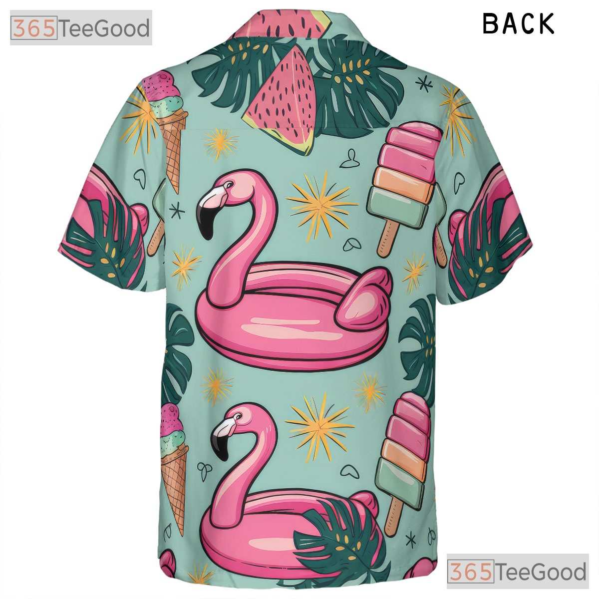 Summer Flamingo Ice Cream Hawaiian Tee Unisex Print for Beach and Travel