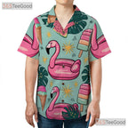Summer Flamingo Ice Cream Hawaiian Tee Unisex Print for Beach and Travel