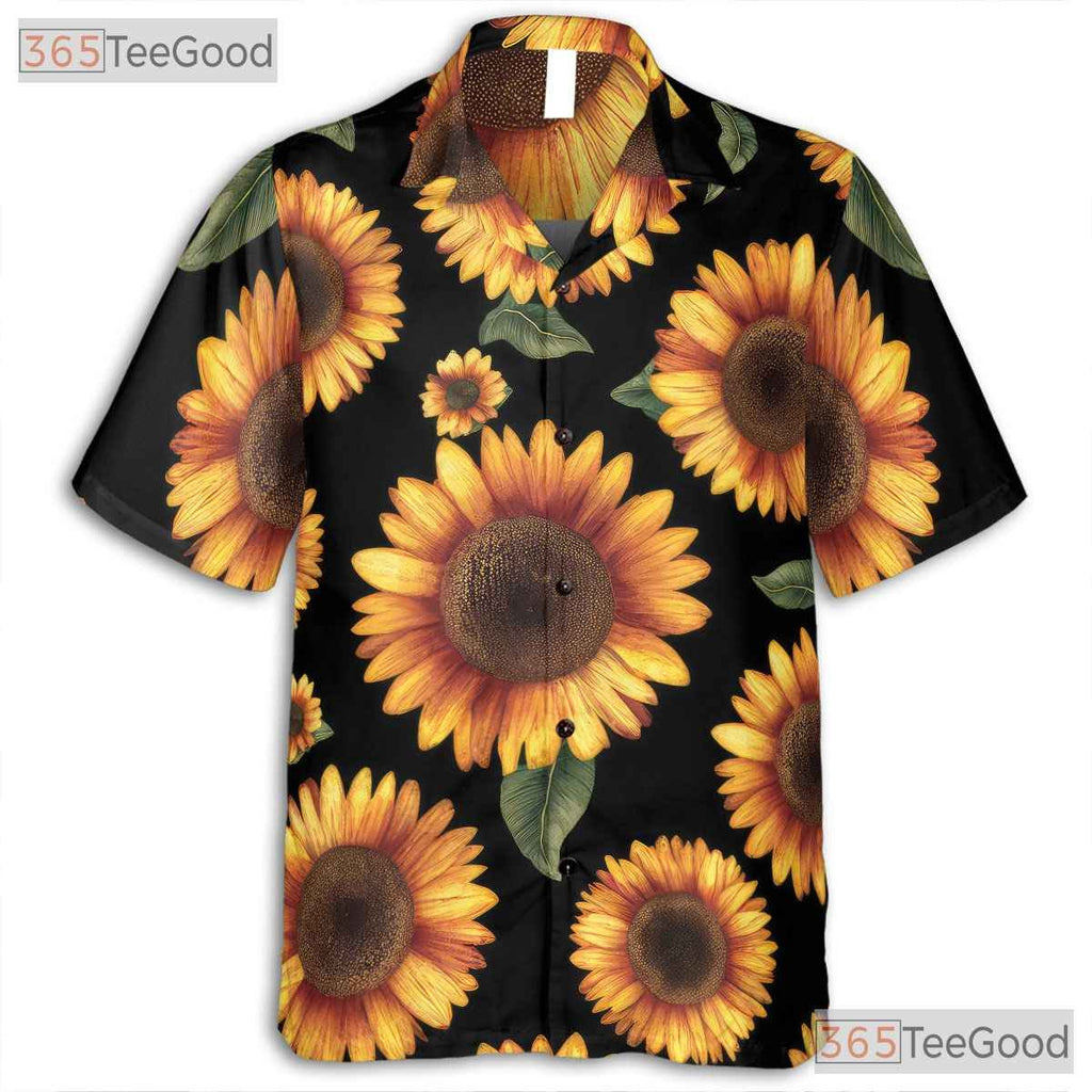 Sunflower Black Floral Tropical Hawaiian Shirt Unisex Summer Aloha Top Tee