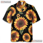 Sunflower Black Floral Tropical Hawaiian Shirt Unisex Summer Aloha Top Tee