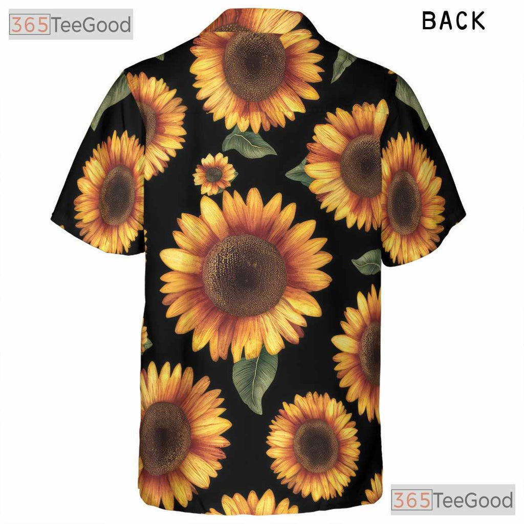 Sunflower Black Floral Tropical Hawaiian Shirt Unisex Summer Aloha Top Tee