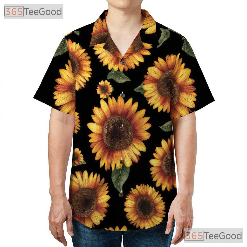 Sunflower Black Floral Tropical Hawaiian Shirt Unisex Summer Aloha Top Tee