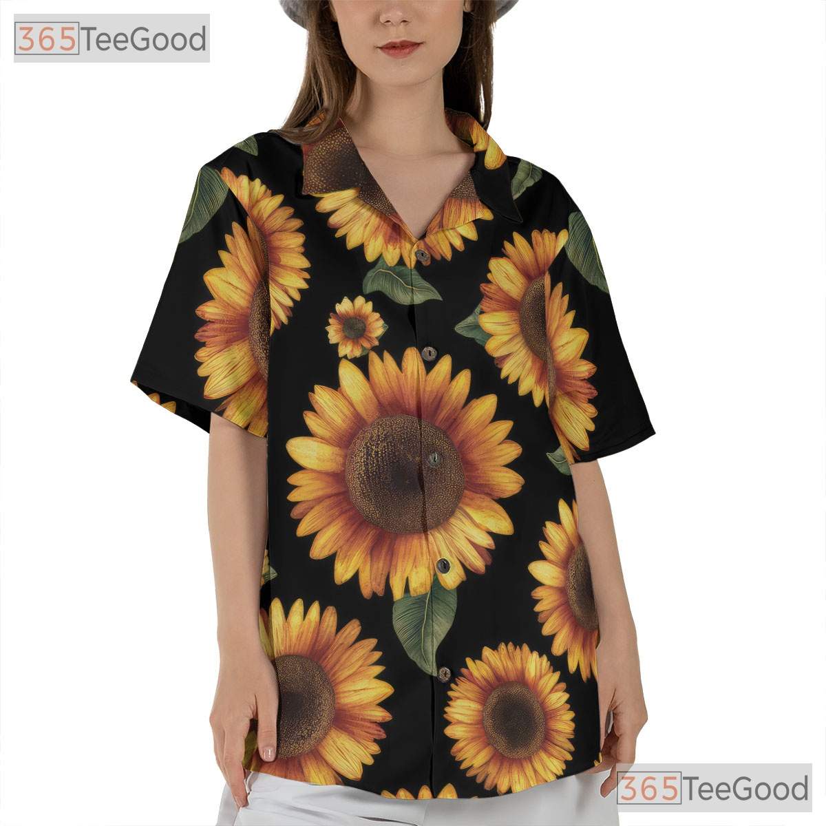 Sunflower Black Floral Tropical Hawaiian Shirt Unisex Summer Aloha Top Tee