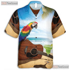 Sunset Beach Guitar Parrot Hawaiian Shirt- Unisex Tropical Vacation Aloha Top
