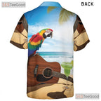 Sunset Beach Guitar Parrot Hawaiian Shirt- Unisex Tropical Vacation Aloha Top