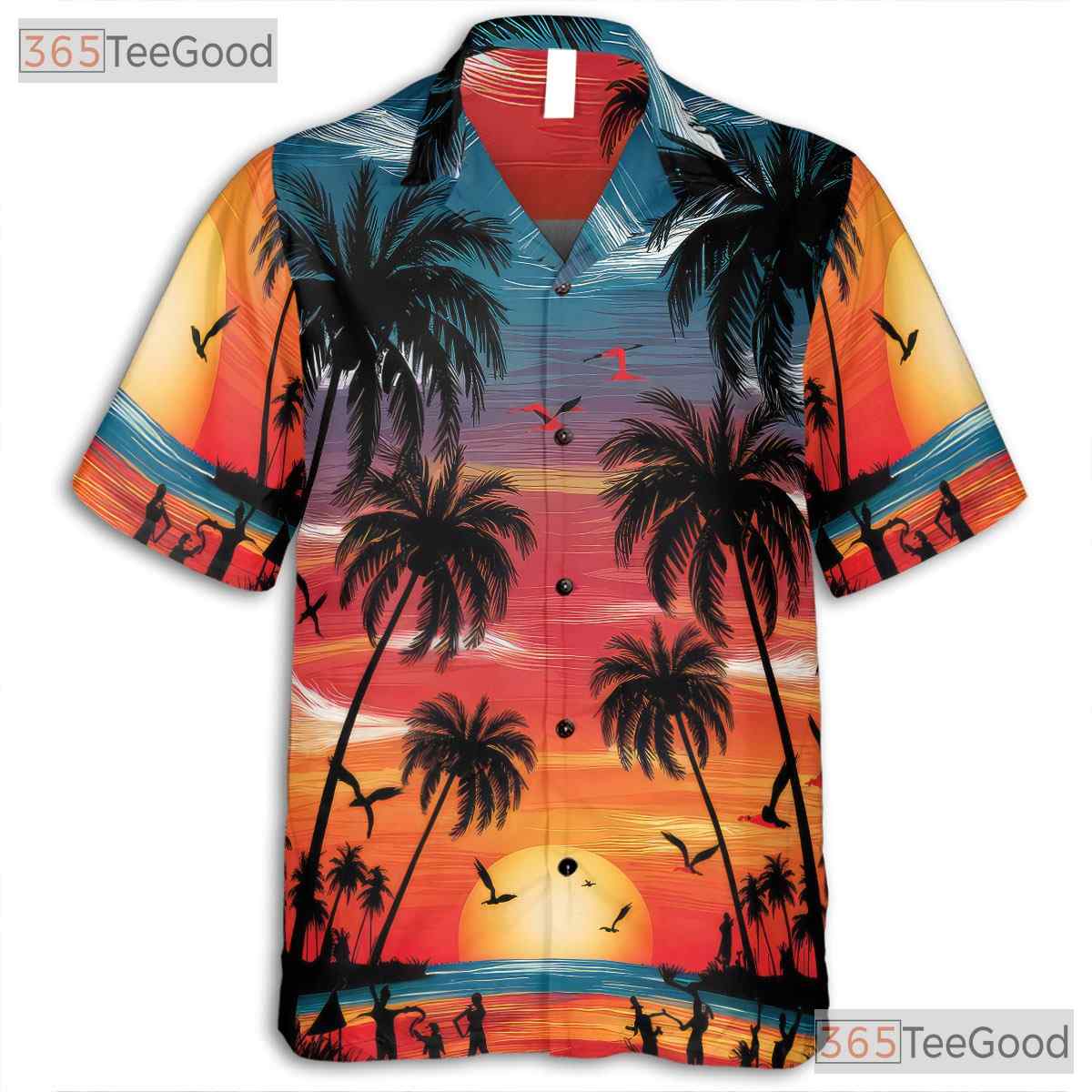 Sunset Palm Tree Hawaiian Shirt - Men's Tropical Beach Aloha Luau Style